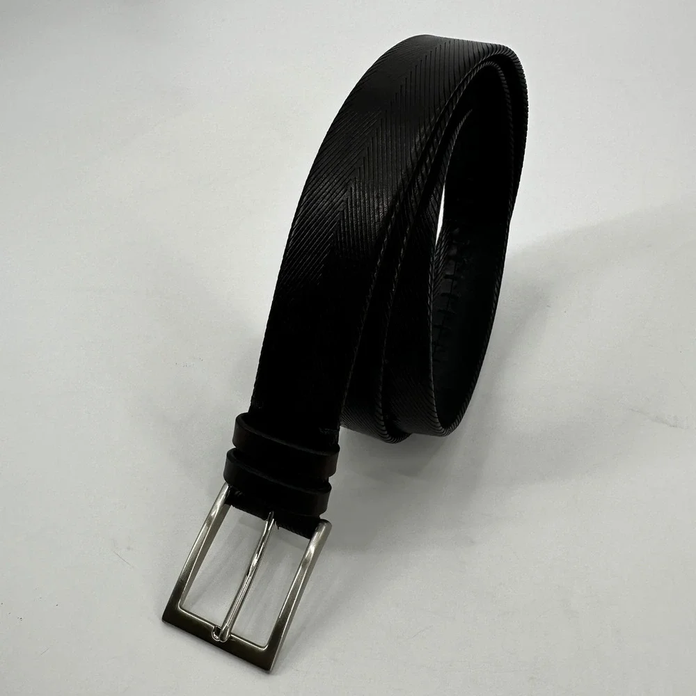 Bill Lavin Soft Collections Mens Black Leather Chevron Belt Size 38‎ Textured